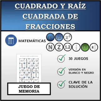 Juego de memoria: Cuadrado y raíz cuadrada de fracciones