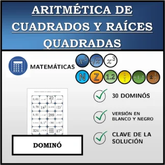 Dominó: Aritmética de cuadrados y raíces quadradas