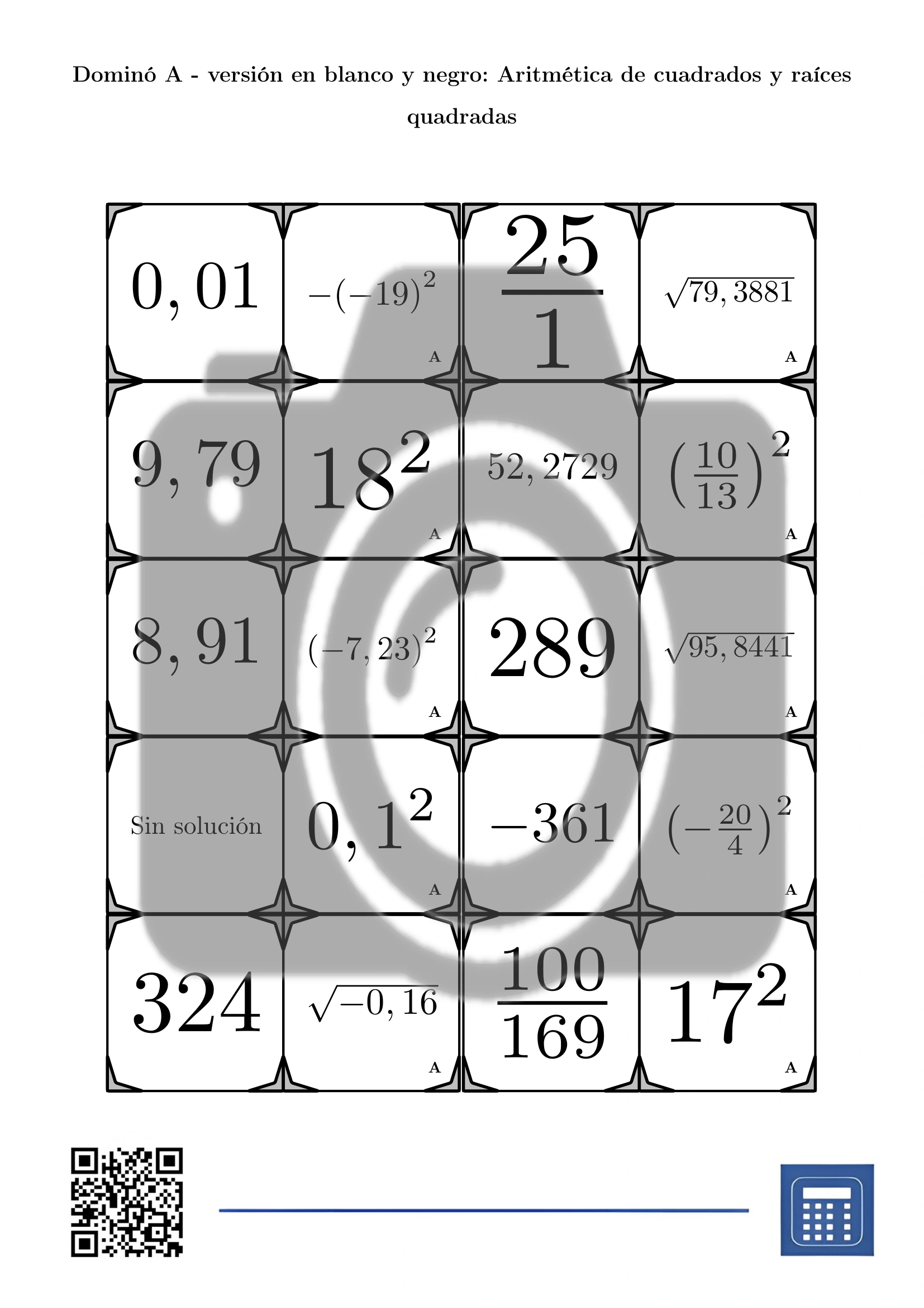 Dominó: Aritmética de cuadrados y raíces quadradas - Imagen 3