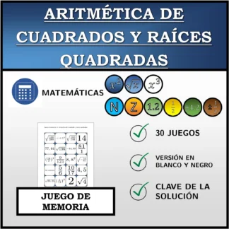 Juego de memoria: Aritmética de cuadrados y raíces quadradas