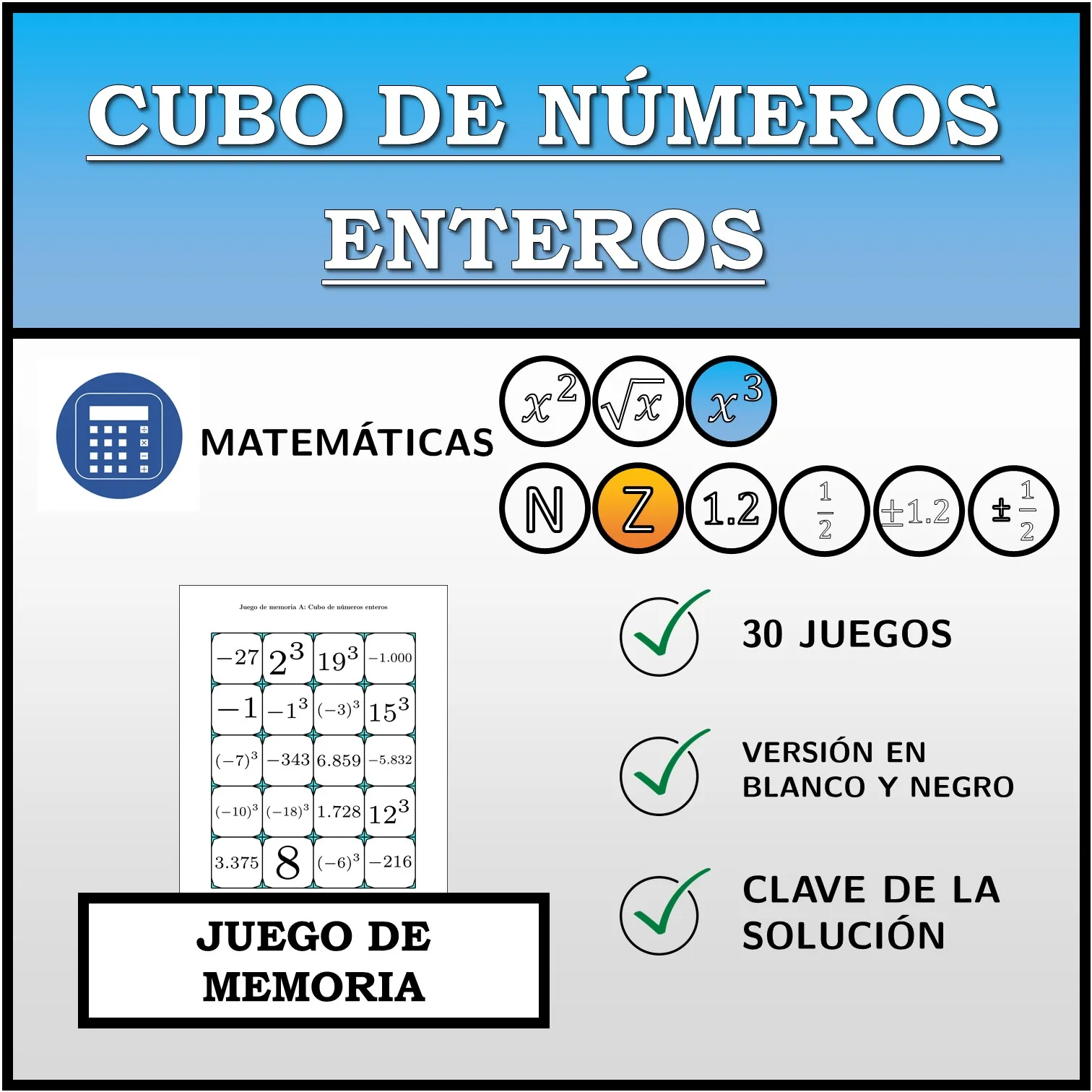Juego de memoria: Cubo de números enteros