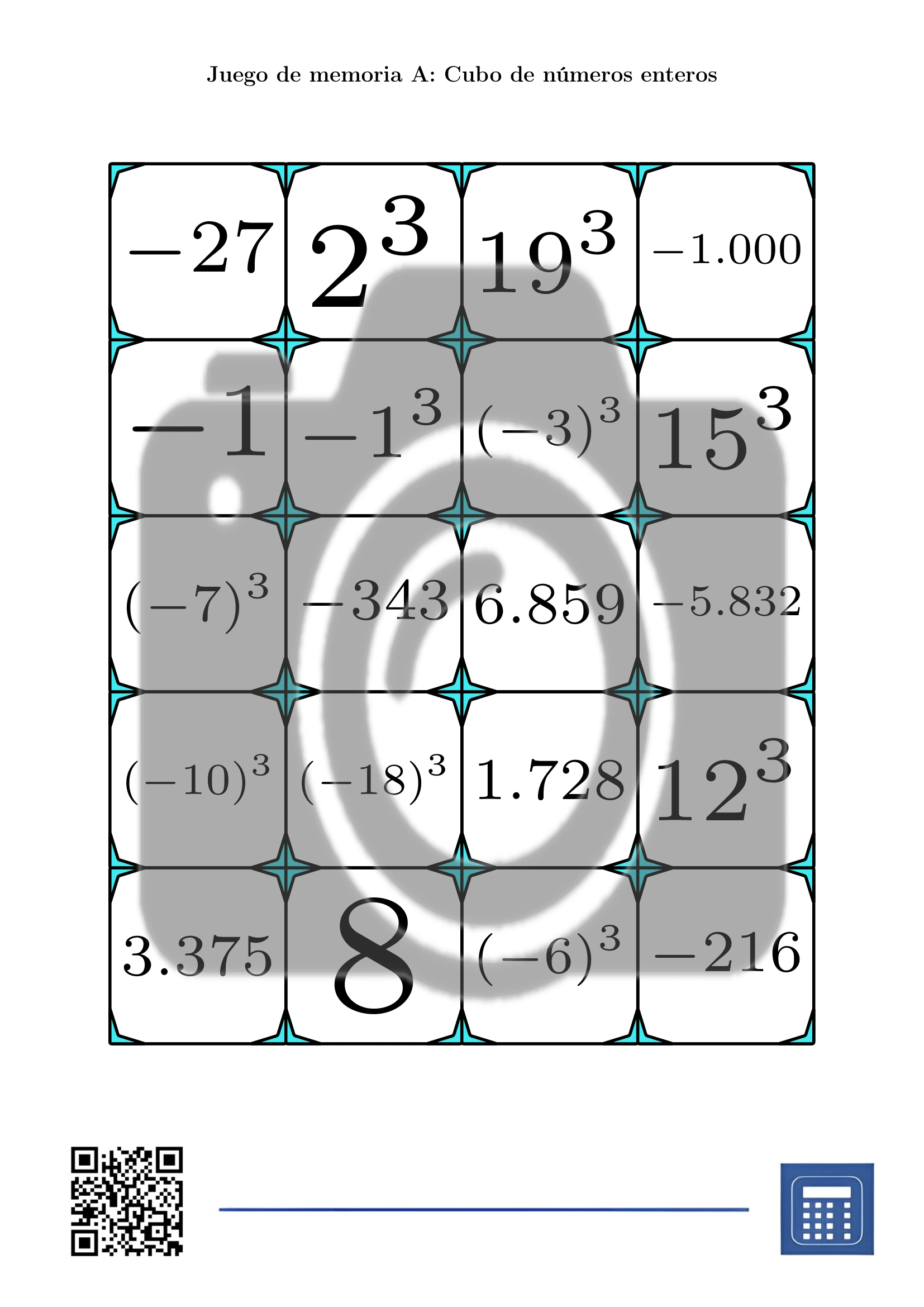 Juego de memoria: Cubo de números enteros - Imagen 2