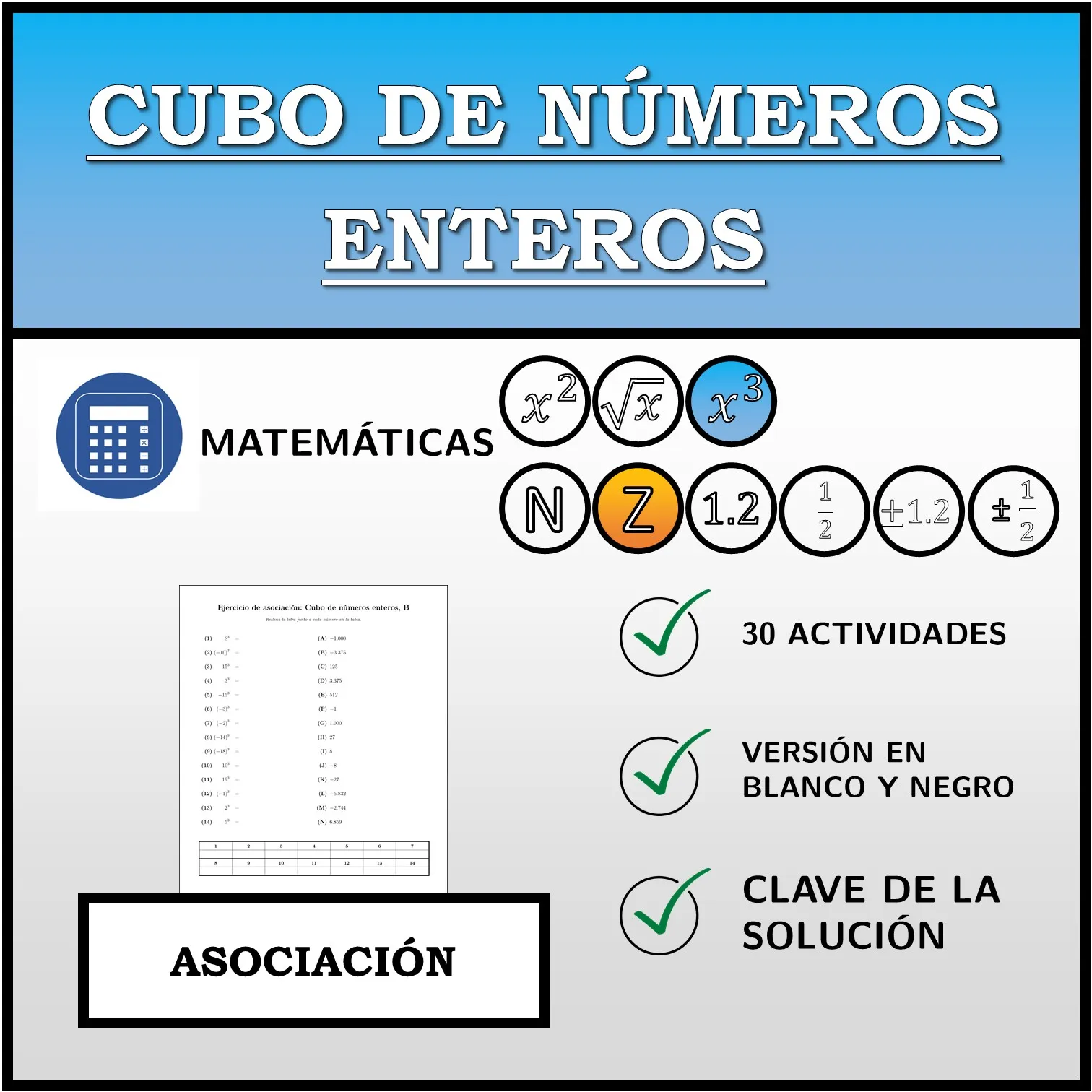 Ejercicio de asociación: Cubo de números enteros