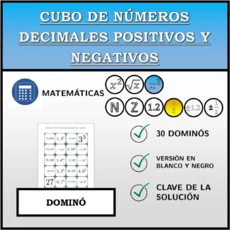Dominó: Cubo de números decimales positivos y negativos