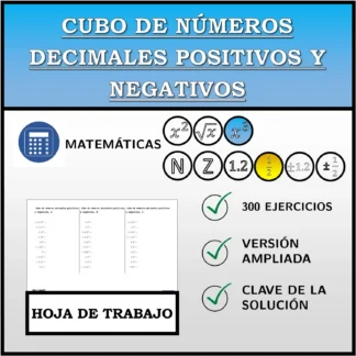 Hoja de trabajo: Cubo de números decimales positivos y negativos