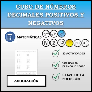 Ejercicio de asociación: Cubo de números decimales positivos y negativos