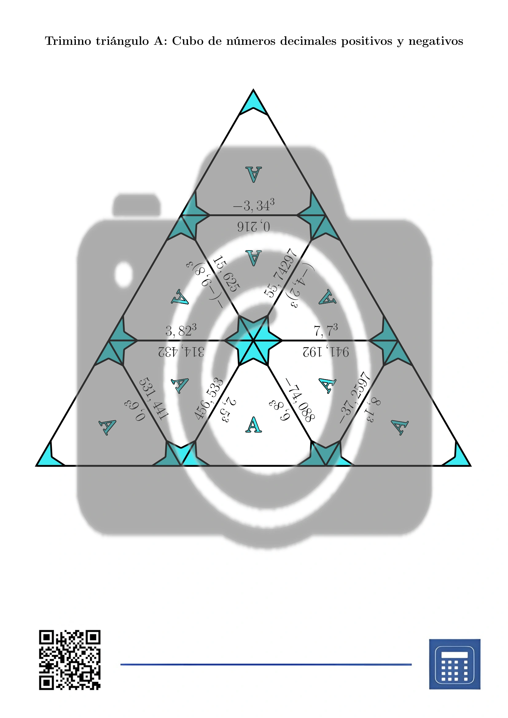 Trimino: Cubo de números decimales positivos y negativos - Imagen 2