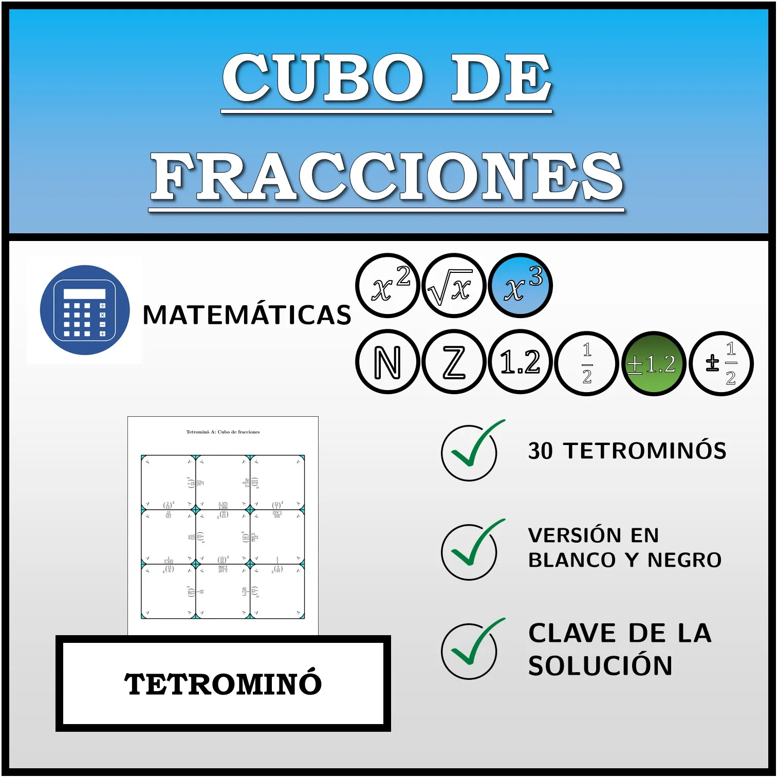 Tetrominó: Cubo de fracciones