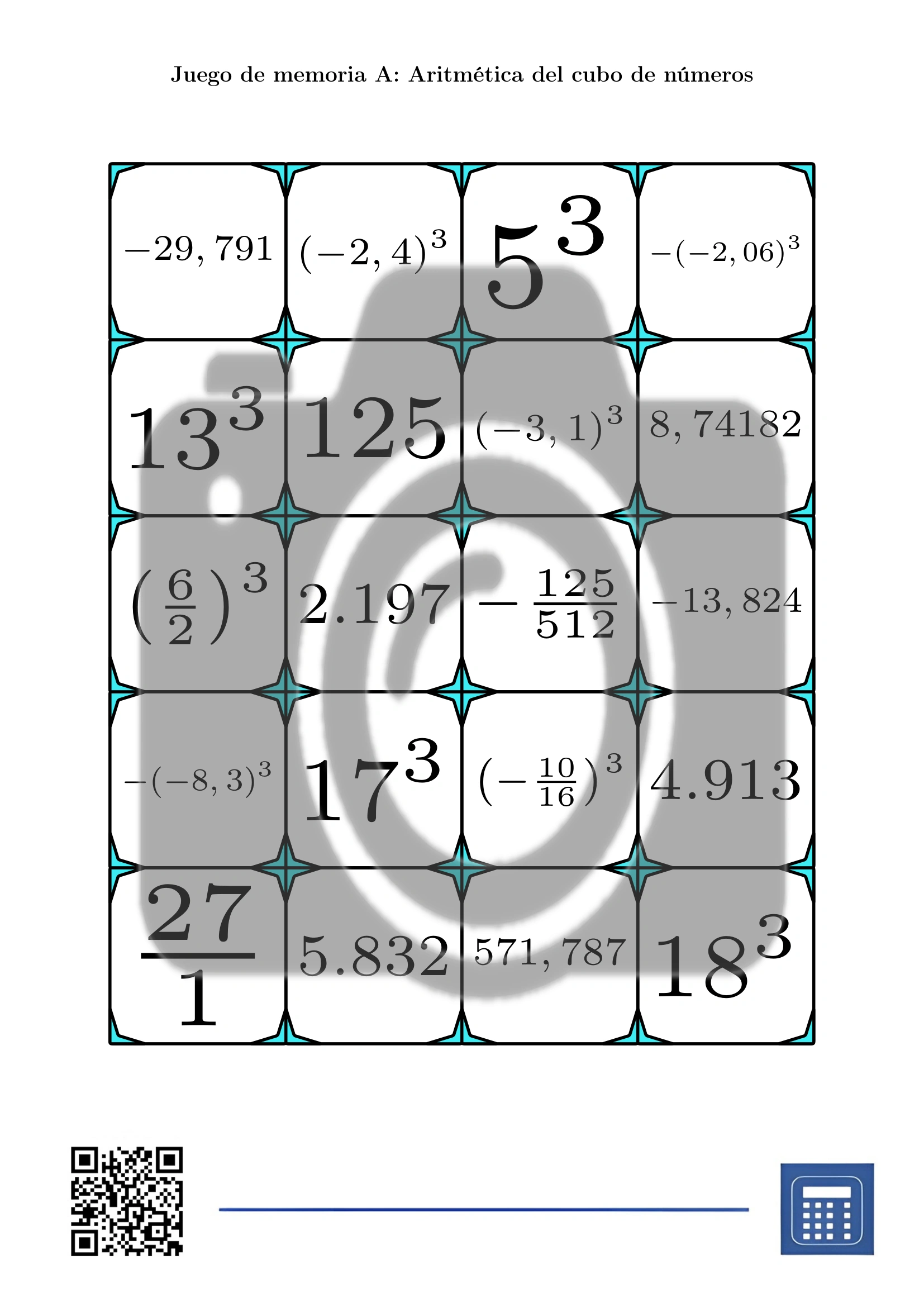 Juego de memoria: Aritmética del cubo de números - Imagen 2