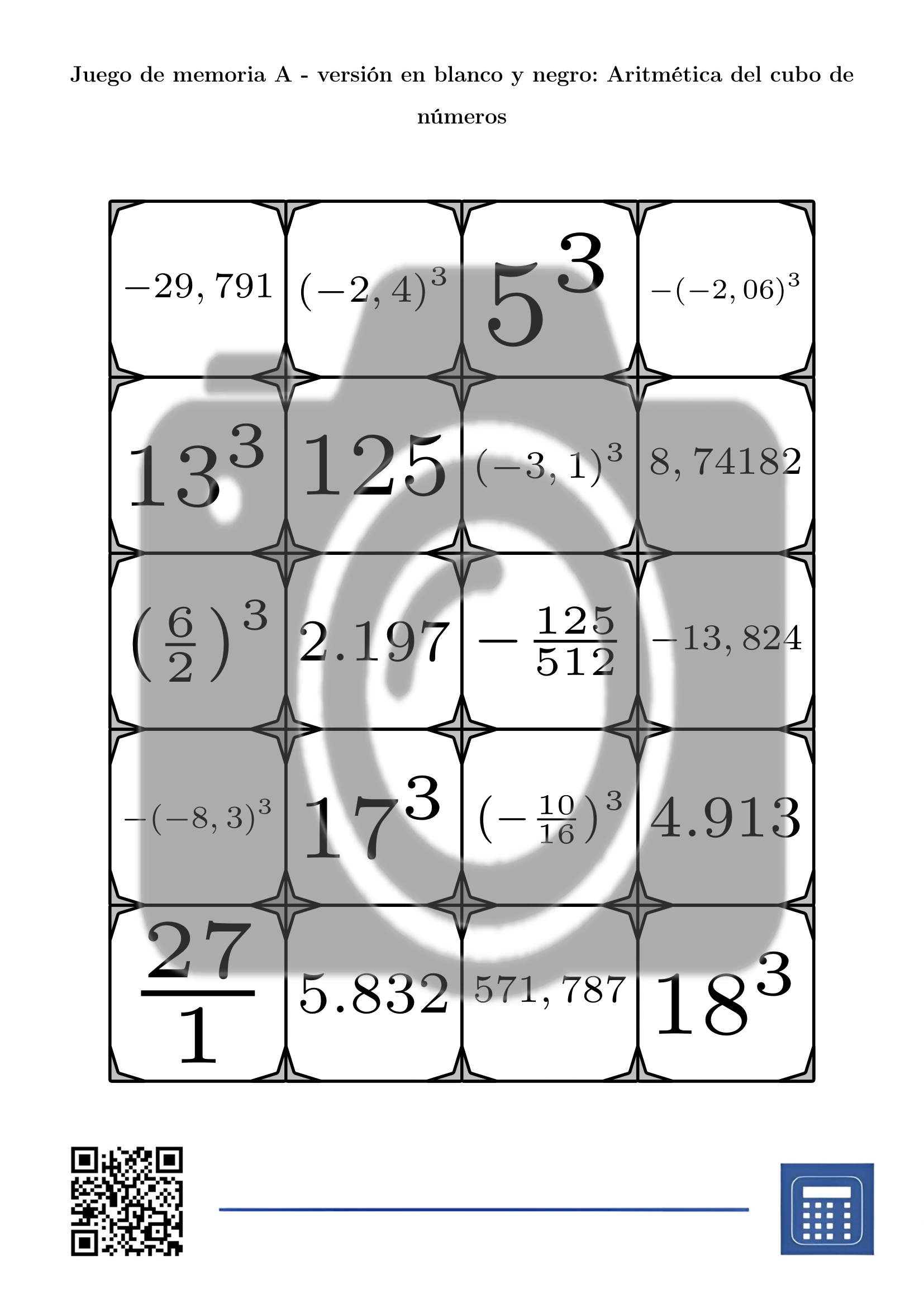 Juego de memoria: Aritmética del cubo de números - Imagen 3