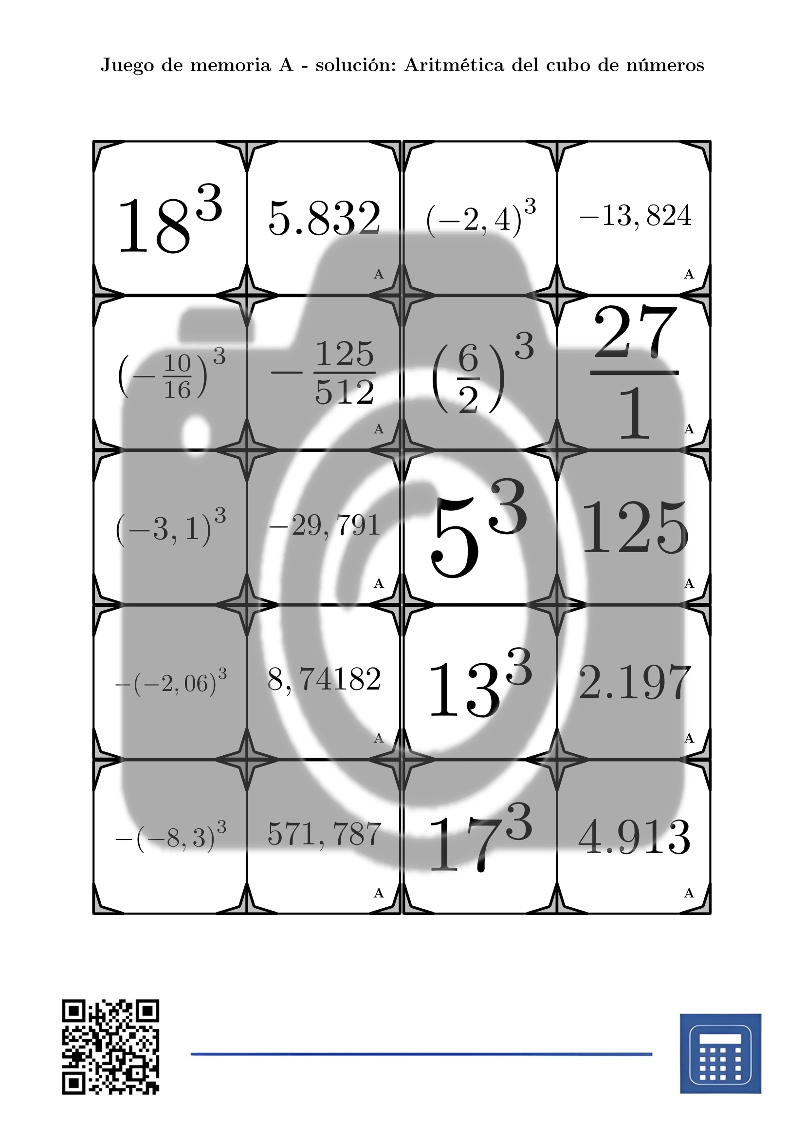 Juego de memoria: Aritmética del cubo de números - Imagen 4