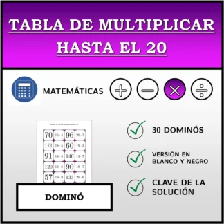 Dominó: Tabla de multiplicar hasta el 20
