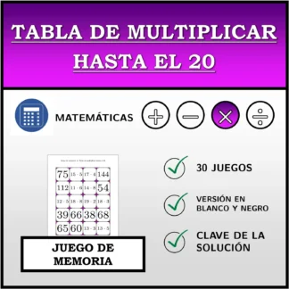 Juego de memoria: Tabla de multiplicar hasta el 20