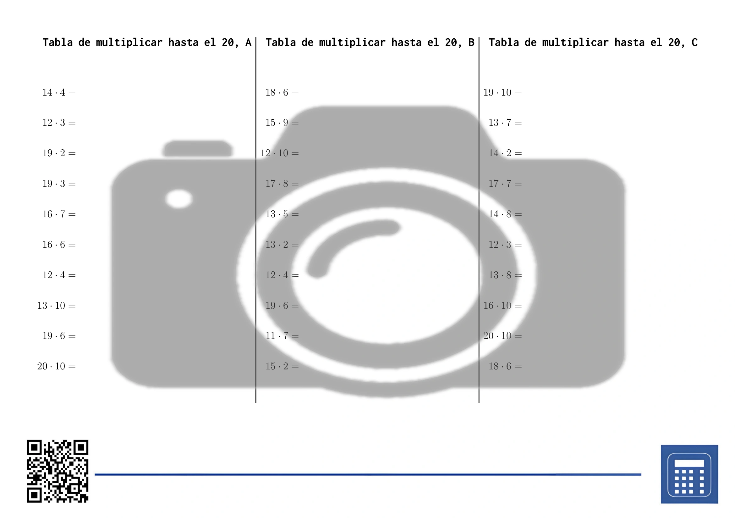 Hoja de trabajo: Tabla de multiplicar hasta el 20 - Imagen 2