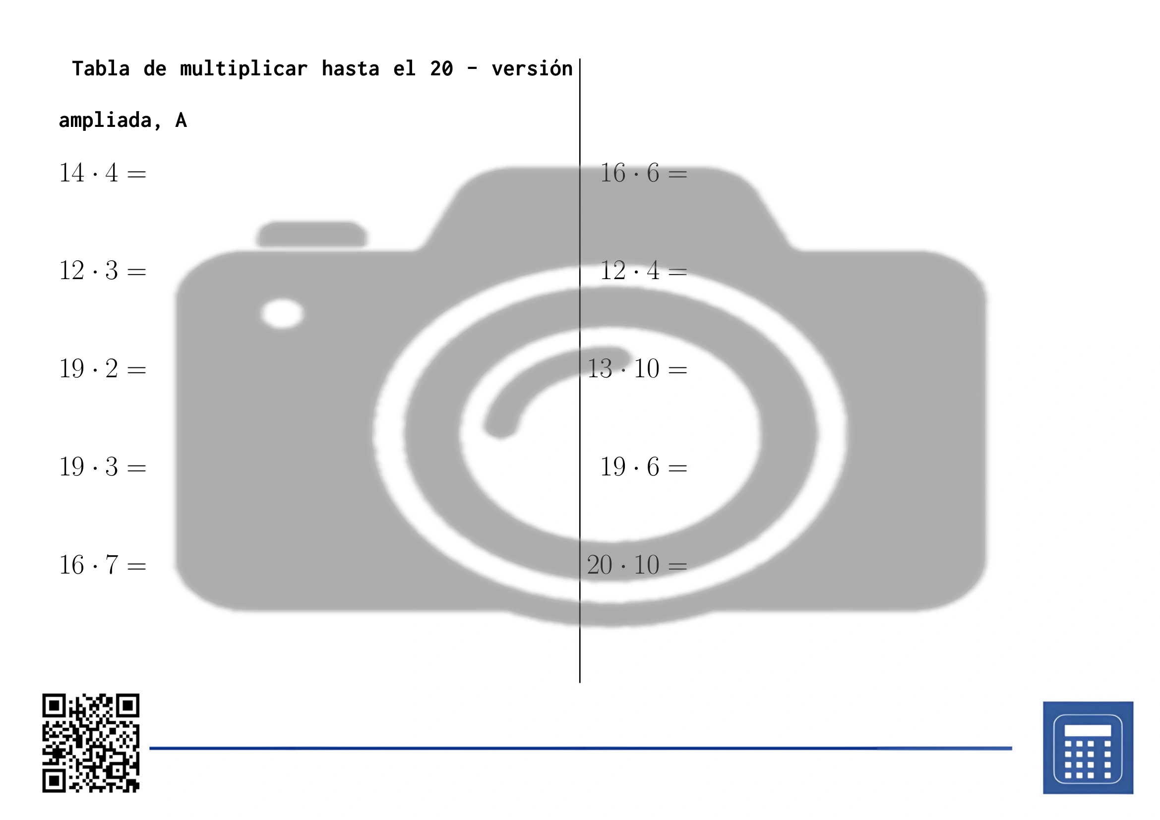 Hoja de trabajo: Tabla de multiplicar hasta el 20 - Imagen 3
