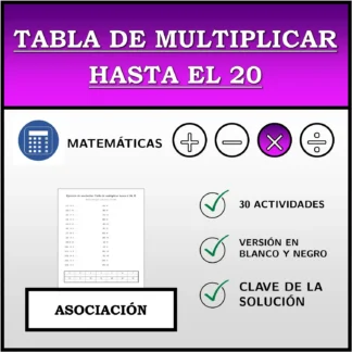 Ejercicio de asociación: Tabla de multiplicar hasta el 20
