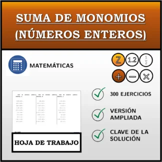 Hoja de trabajo: Suma de monomios (números enteros)