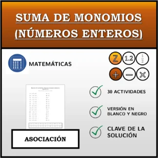 Ejercicio de asociación: Suma de monomios (números enteros)