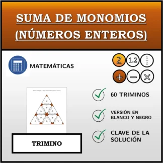 Trimino: Suma de monomios (números enteros)