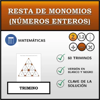 Trimino: Resta de monomios (números enteros)