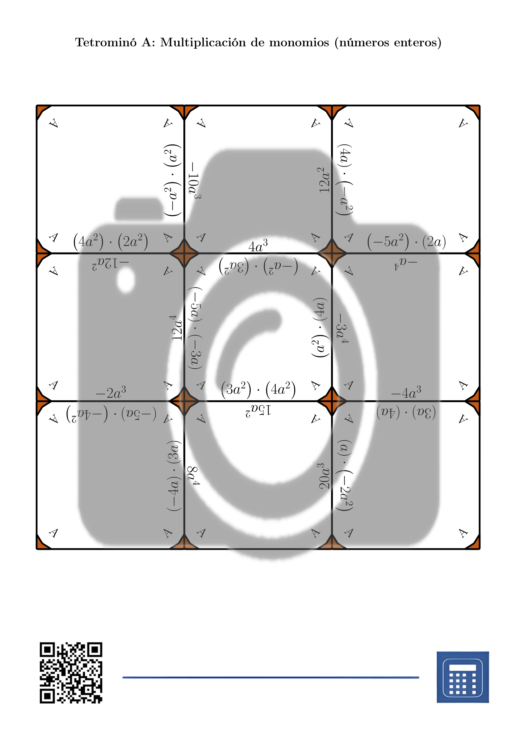 Tetrominó: Multiplicación de monomios (números enteros) - Imagen 2
