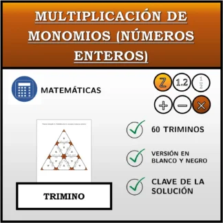 Trimino: Multiplicación de monomios (números enteros)