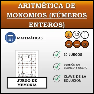 Juego de memoria: Aritmética de monomios (números enteros)