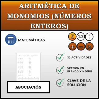 Ejercicio de asociación: Aritmética de monomios (números enteros)