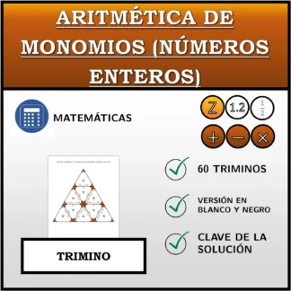 Trimino: Aritmética de monomios (números enteros)