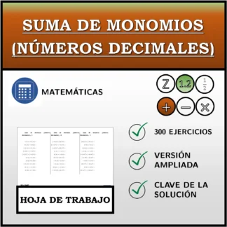 Hoja de trabajo: Suma de monomios (números decimales)