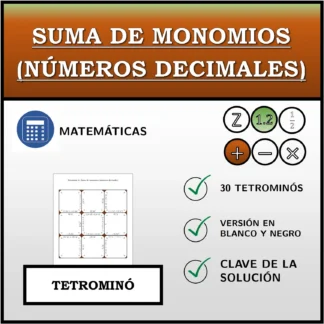 Tetrominó: Suma de monomios (números decimales)