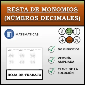 Hoja de trabajo: Resta de monomios (números decimales)