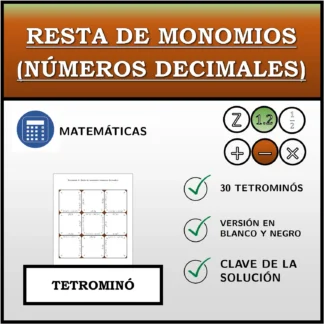 Tetrominó: Resta de monomios (números decimales)