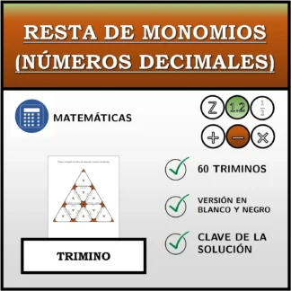 Trimino: Resta de monomios (números decimales)