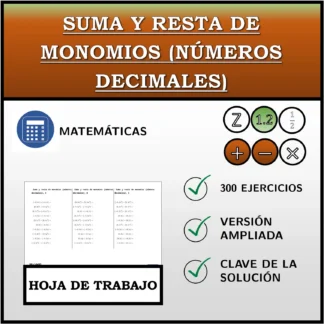 Hoja de trabajo: Suma y resta de monomios (números decimales)