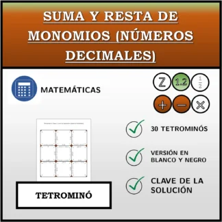 Tetrominó: Suma y resta de monomios (números decimales)