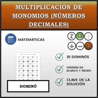 Dominó: Multiplicación de monomios (números decimales)