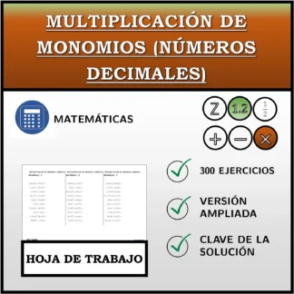 Hoja de trabajo: Multiplicación de monomios (números decimales)