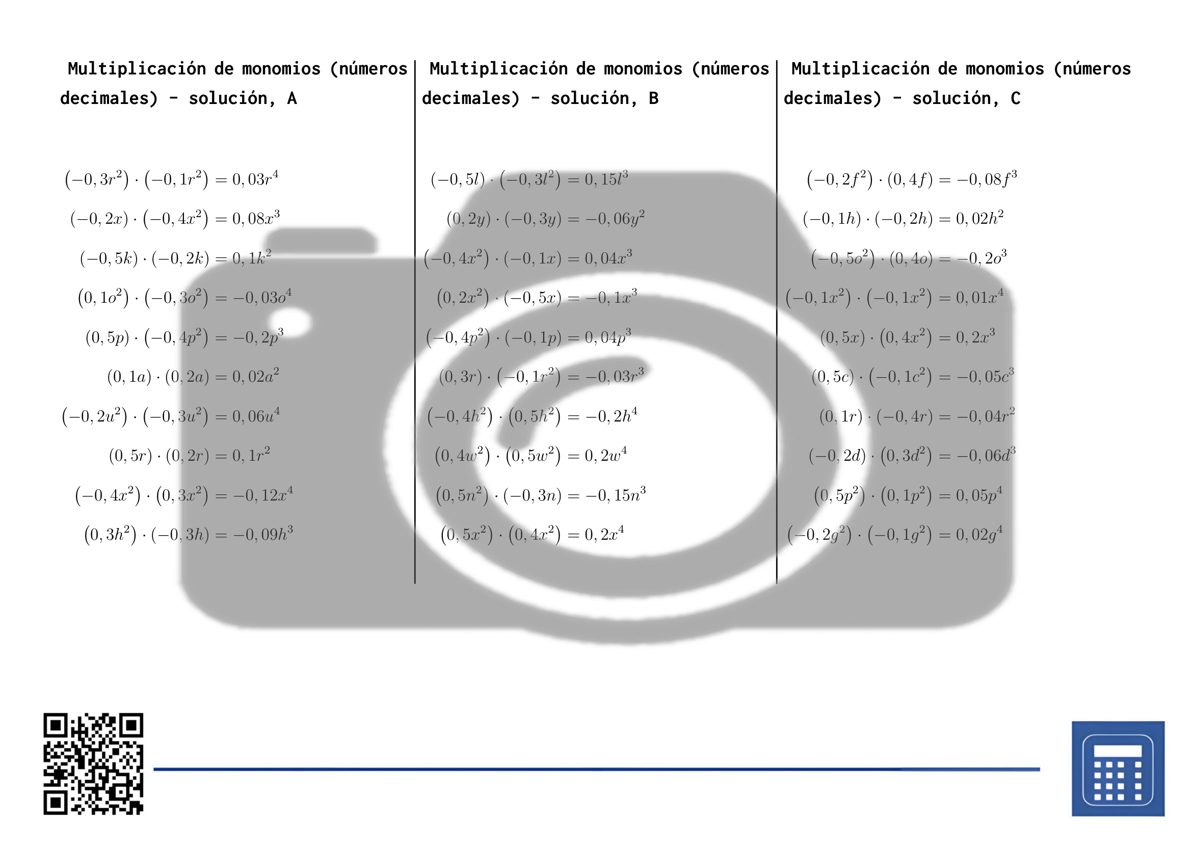 Hoja de trabajo: Multiplicación de monomios (números decimales) - Imagen 4