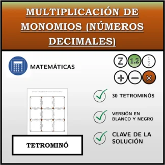 Tetrominó: Multiplicación de monomios (números decimales)