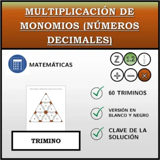 Trimino: Multiplicación de monomios (números decimales)