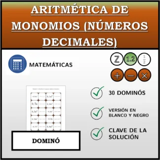 Dominó: Aritmética de monomios (números decimales)