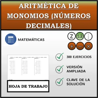 Hoja de trabajo: Aritmética de monomios (números decimales)