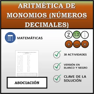 Ejercicio de asociación: Aritmética de monomios (números decimales)