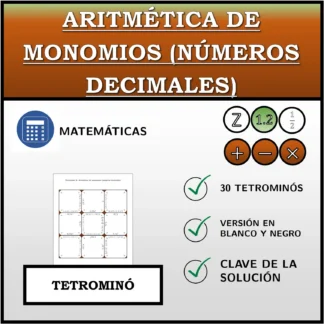 Tetrominó: Aritmética de monomios (números decimales)
