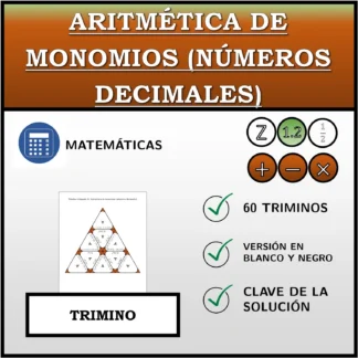 Trimino: Aritmética de monomios (números decimales)