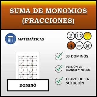 Dominó: Suma de monomios (fracciones)