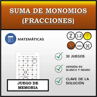 Juego de memoria: Suma de monomios (fracciones)