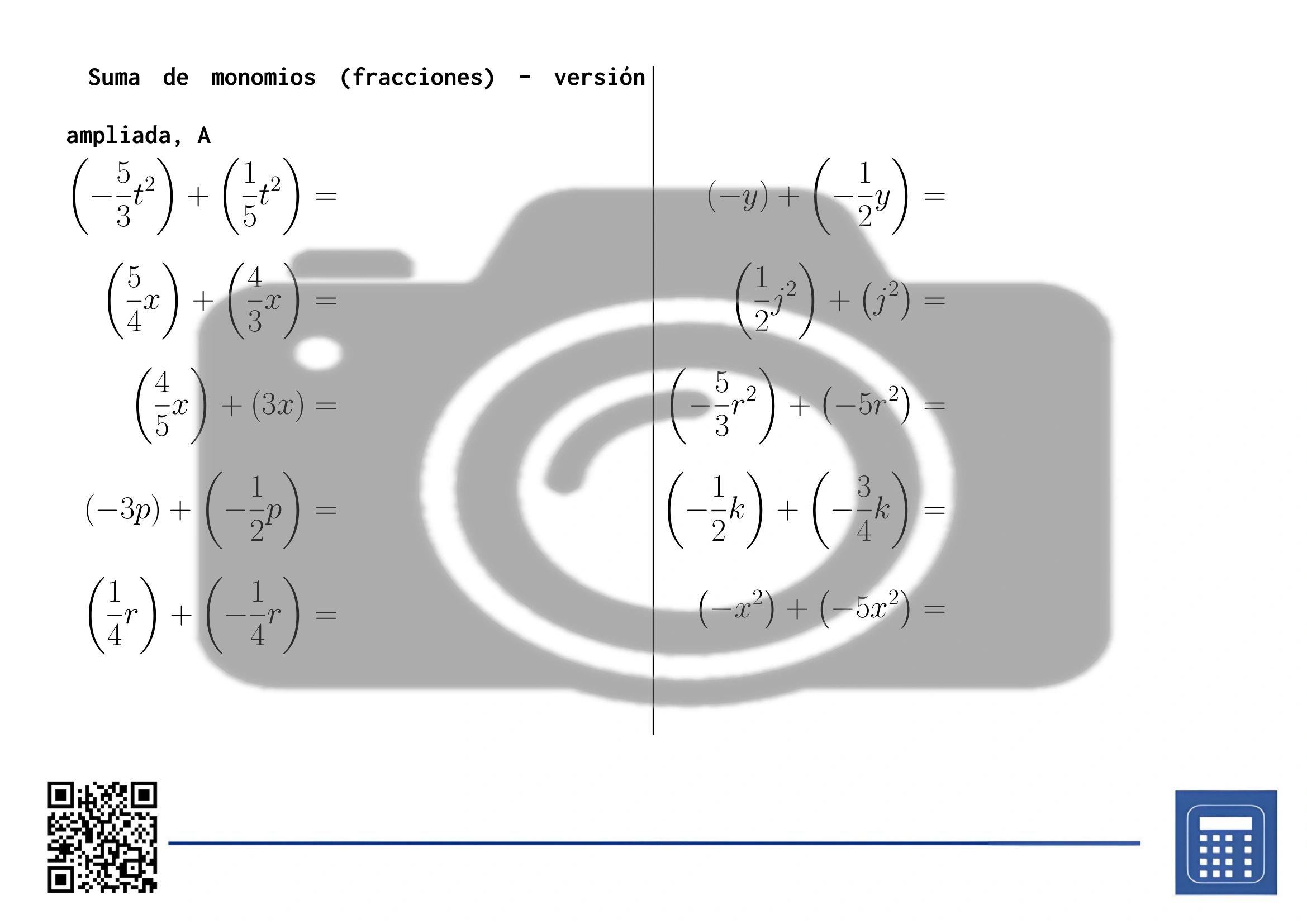 Hoja de trabajo: Suma de monomios (fracciones) - Imagen 3