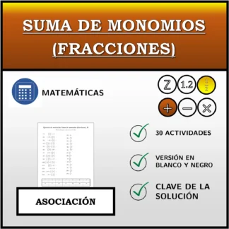 Ejercicio de asociación: Suma de monomios (fracciones)